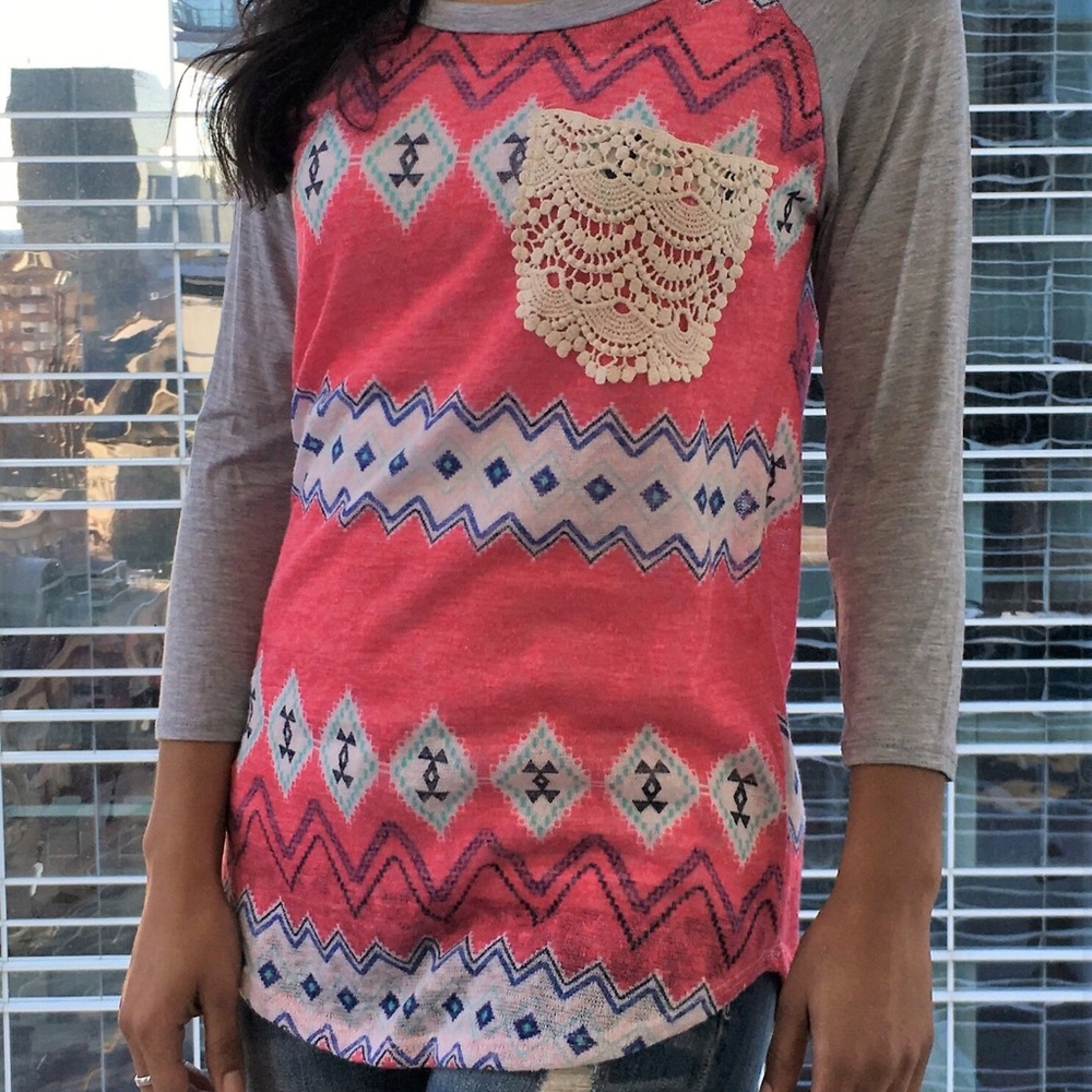 Lace Pocket Pink Shirt